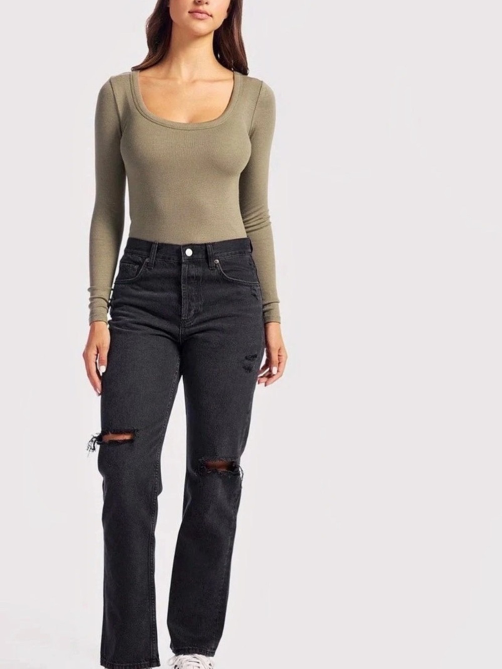 nuuds The Ribbed Long Sleeve Scoop Bodysuit Green Small